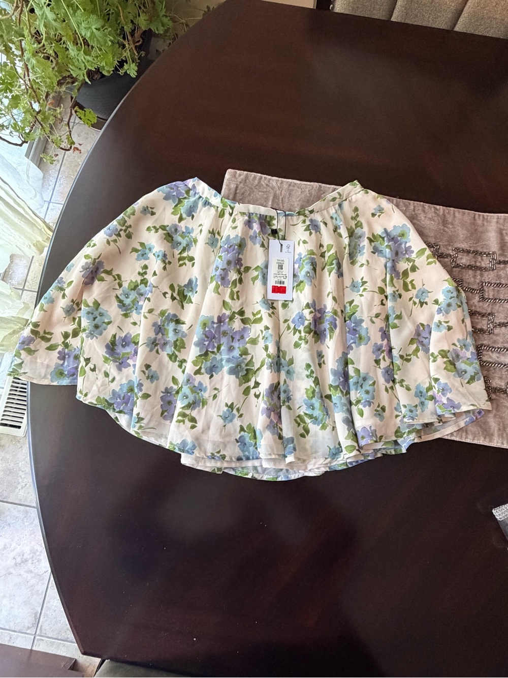Dynamite Floral Circle Skirt in Blue and Green on Cream